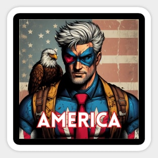 America Gritty 80's Comic Book Superhero USA July 4th Sticker